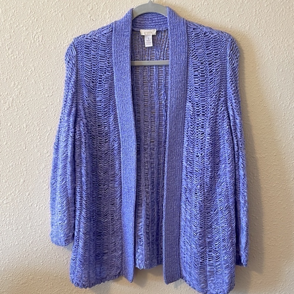 CHICO’S Purple Open Front Chunky Knit Cardigan Sz. 1/ MD.